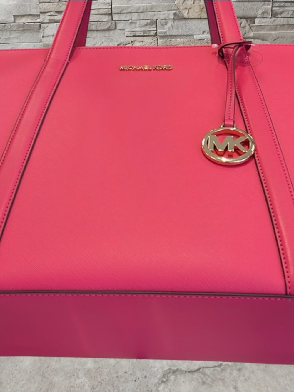 Michael Kors Pratt Large Top Zip Lesthef Tote Electric Pink - Picture 10 of 12
